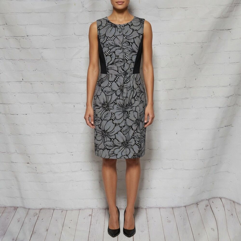 The Limited Black & White Print Colorblock Sheath Dress Size 8
